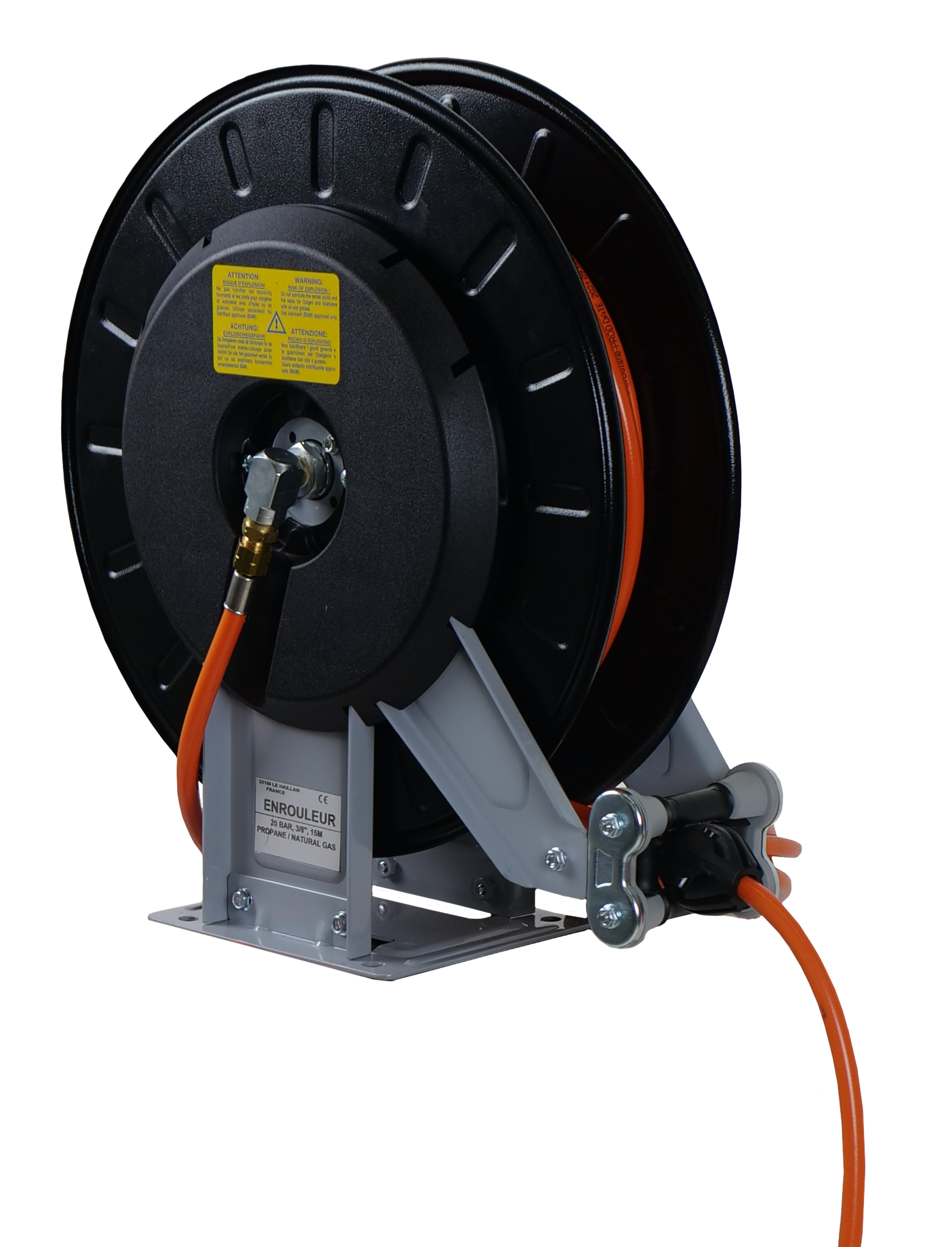 Gas hose reel winder for heat shrink tools, The guarantee of a tidy  packaging area